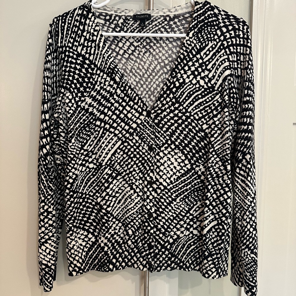 Talbots Black and Cream Button Cardigan